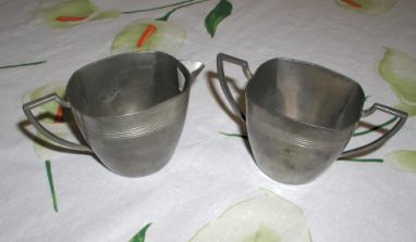 pewter sugar and cream pitcher