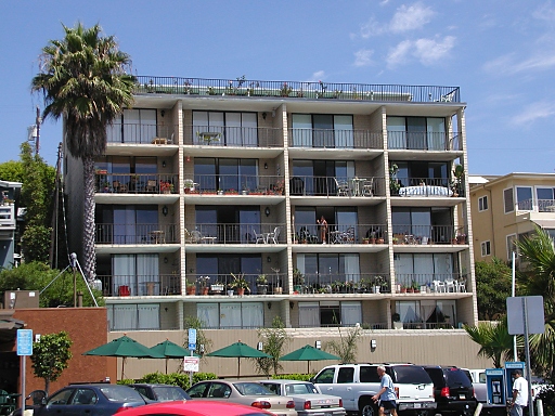 An apartment building in Laguna Beach that looks like a shadow box of humanity.
