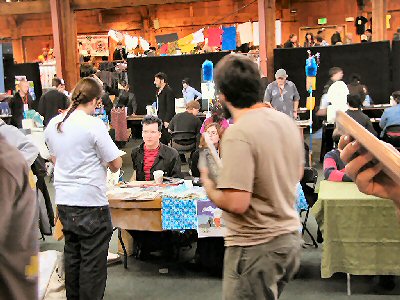view of a vendor table at alternative press expo in San Francisco