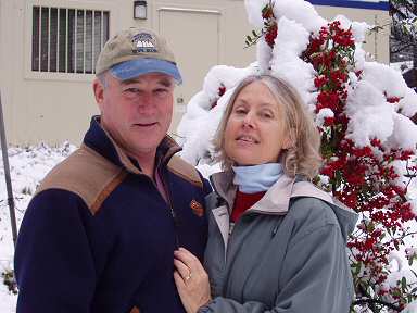 Bob and Carolyn and Pirocantha in the snow