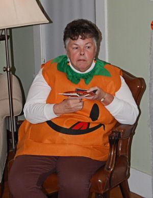 woman in full body pumpkin costume