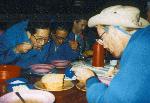 Eating dinner in Mandara Hut on Kilimanjaro