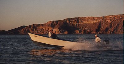 Skiff on the Gulf of California speeding through the water