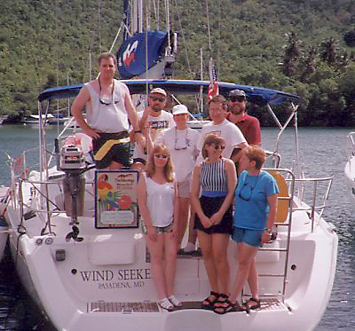 group standing on fantail of the sailboat Windseeker